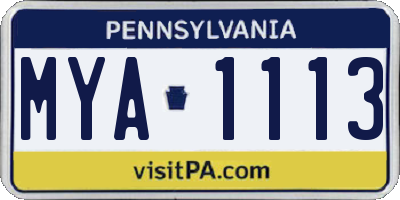 PA license plate MYA1113