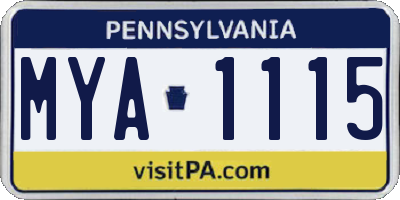 PA license plate MYA1115