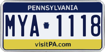 PA license plate MYA1118