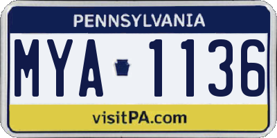 PA license plate MYA1136
