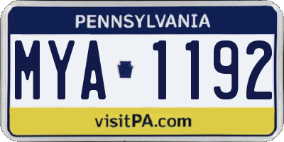 PA license plate MYA1192