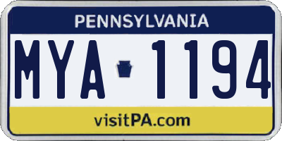 PA license plate MYA1194