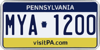PA license plate MYA1200