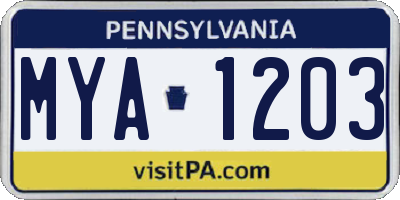 PA license plate MYA1203