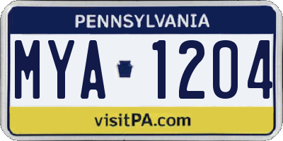 PA license plate MYA1204