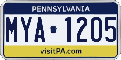 PA license plate MYA1205
