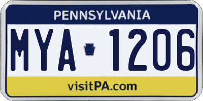 PA license plate MYA1206