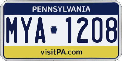 PA license plate MYA1208