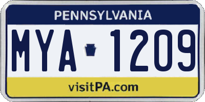 PA license plate MYA1209