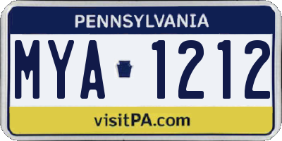 PA license plate MYA1212