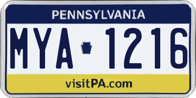 PA license plate MYA1216