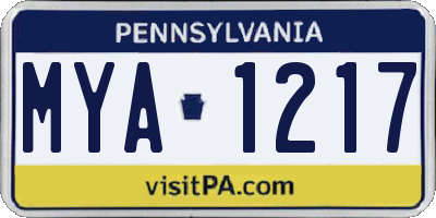 PA license plate MYA1217