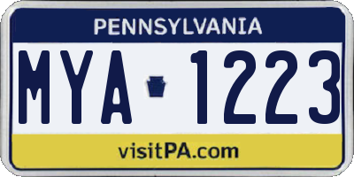 PA license plate MYA1223