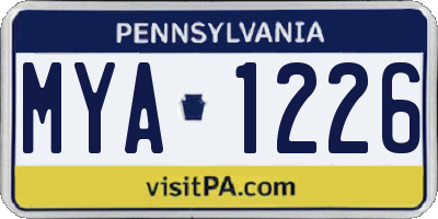 PA license plate MYA1226