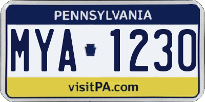 PA license plate MYA1230