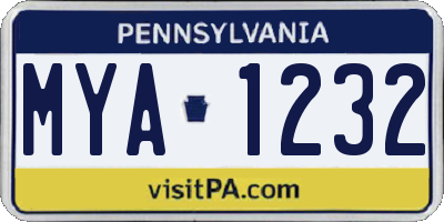 PA license plate MYA1232