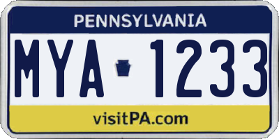 PA license plate MYA1233