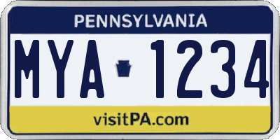 PA license plate MYA1234