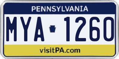 PA license plate MYA1260