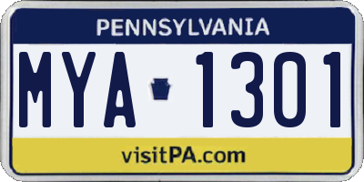 PA license plate MYA1301
