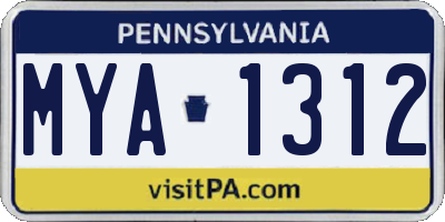 PA license plate MYA1312