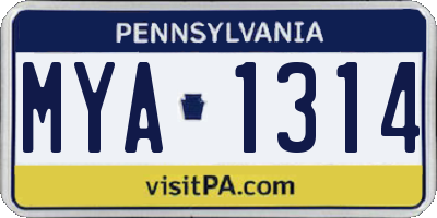 PA license plate MYA1314