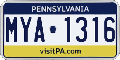 PA license plate MYA1316