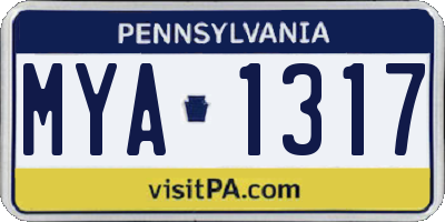 PA license plate MYA1317