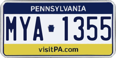 PA license plate MYA1355