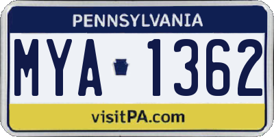 PA license plate MYA1362