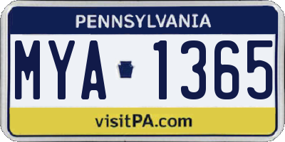 PA license plate MYA1365