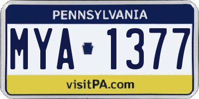 PA license plate MYA1377