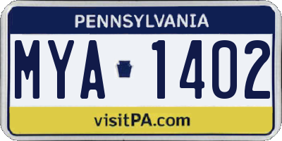 PA license plate MYA1402
