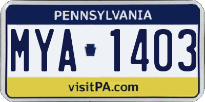 PA license plate MYA1403