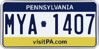 PA license plate MYA1407