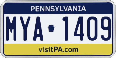 PA license plate MYA1409