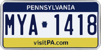 PA license plate MYA1418