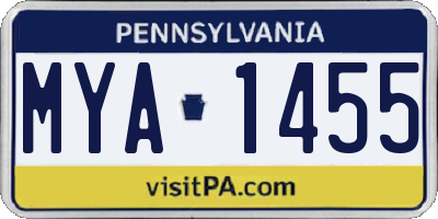 PA license plate MYA1455