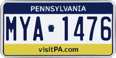 PA license plate MYA1476