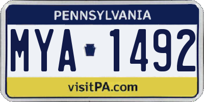 PA license plate MYA1492