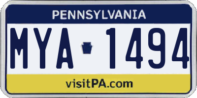 PA license plate MYA1494