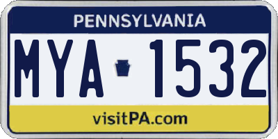 PA license plate MYA1532