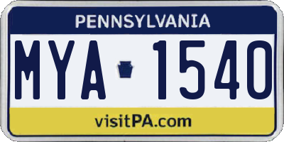 PA license plate MYA1540