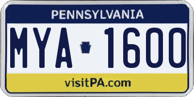 PA license plate MYA1600