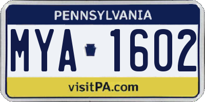 PA license plate MYA1602