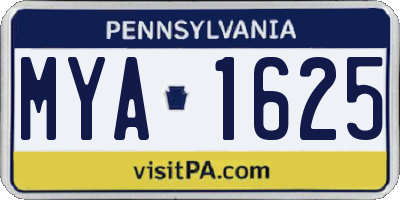 PA license plate MYA1625