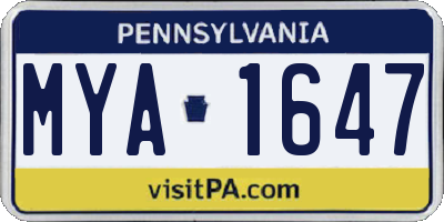 PA license plate MYA1647