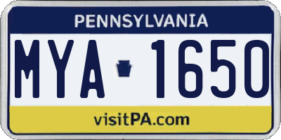 PA license plate MYA1650