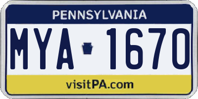 PA license plate MYA1670