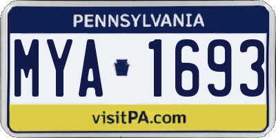 PA license plate MYA1693